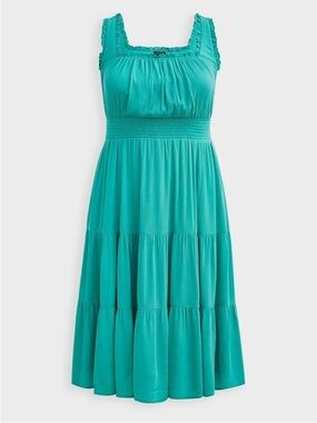 Torrid Green Midi Dress Smocked Crinkle Gauze